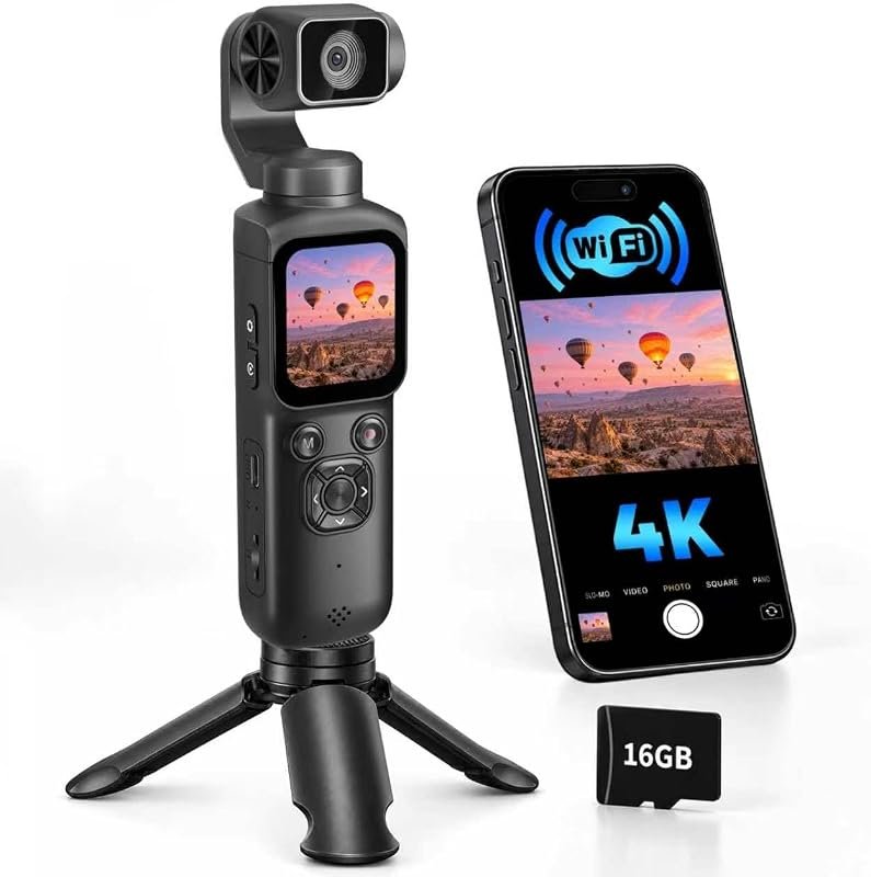 4K Handheld Vlogging Camera for Beginners with AI Face Tracking, Wi‑Fi