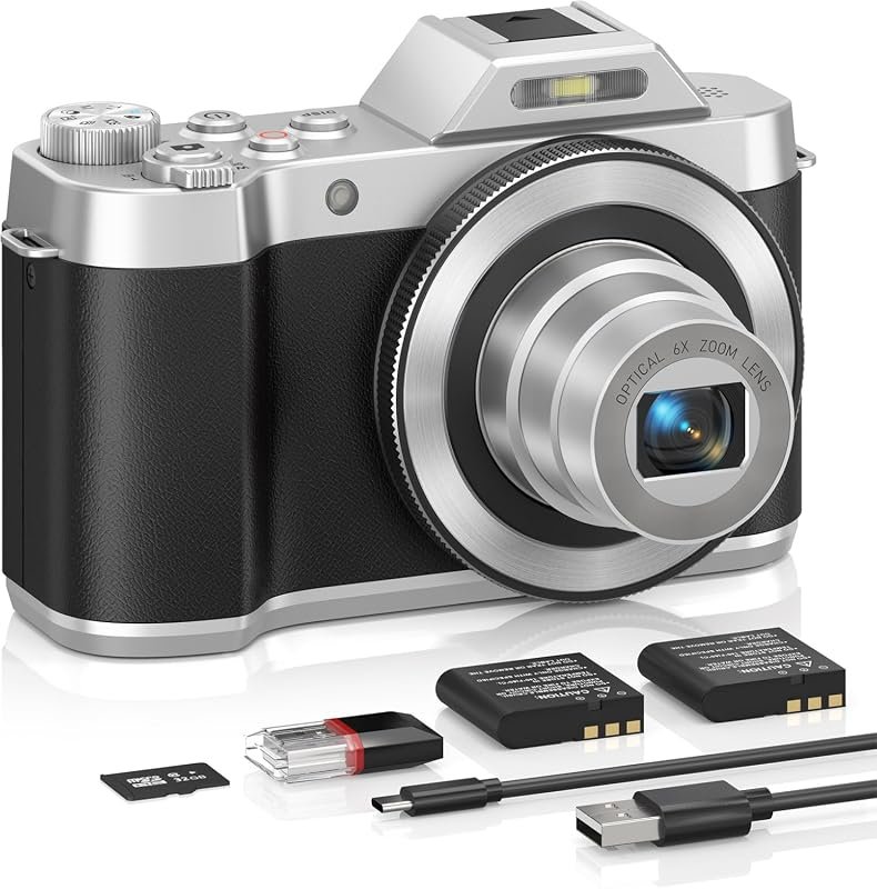 4K 64MP vintage digital camera features 6× optical zoom, fast autofocu