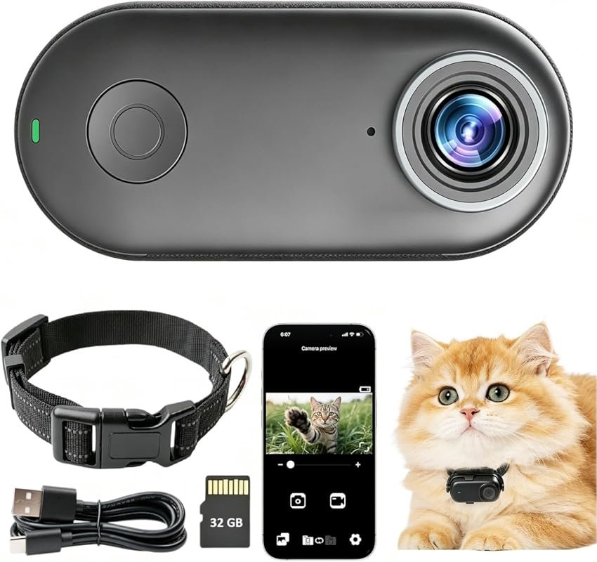 2K POV Cat Camera Collar with Included 32GB SD Card and WiFi Hotspot, 