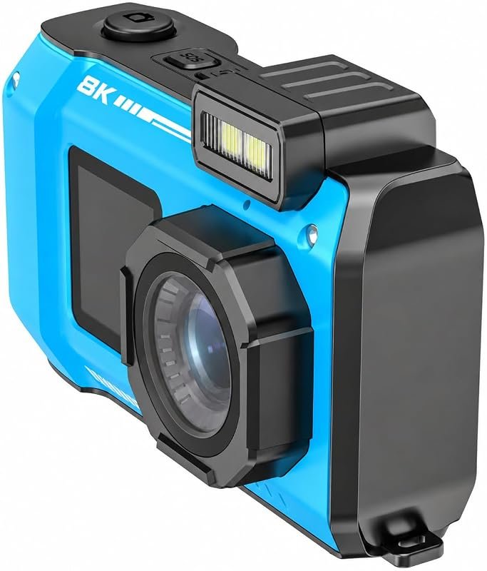 33‑Foot rugged 8K underwater camera with 70 MP sensor, dual screens, s