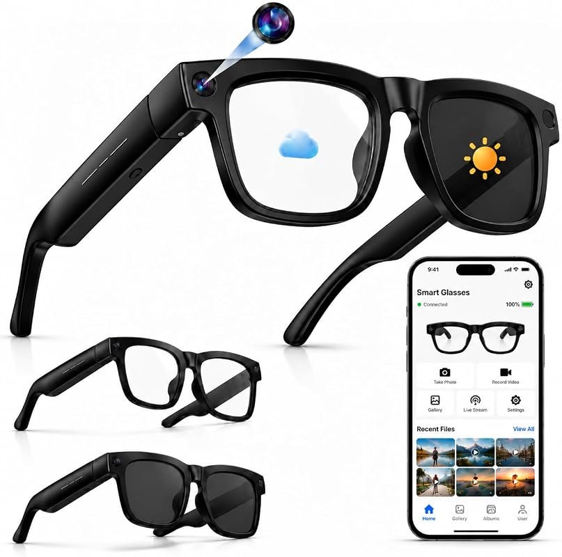 AI Smart Glasses with camera, three interchangeable lenses, 4K resolut